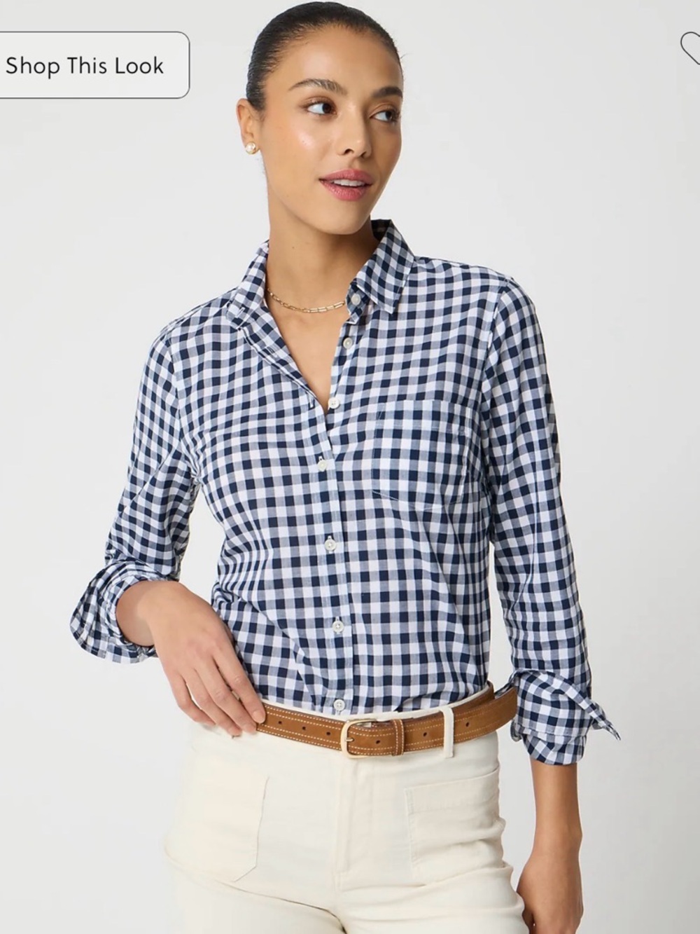 J. Crew Womens Navy Blue & White Gingham Button-Down Shirt